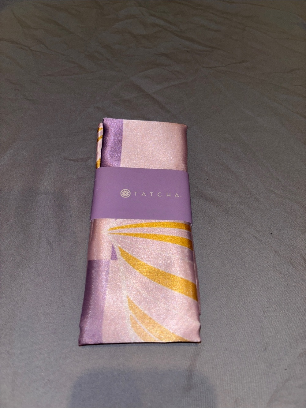 Tatcha Pink & Gold Silk Scarf with Lavender Band